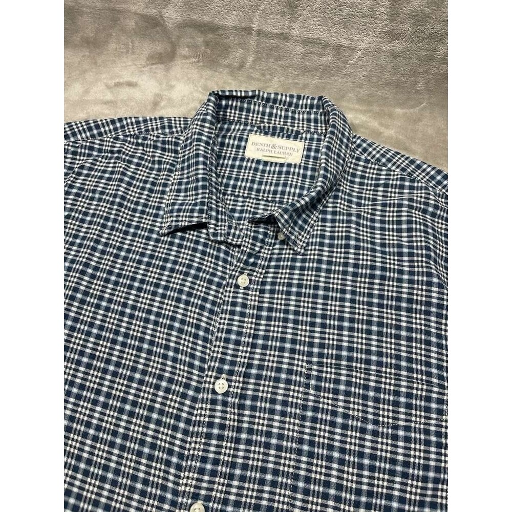 Denim & Supply Ralph Lauren Button Down Shirt Men's XXL Blue Plaid Long Sleeve